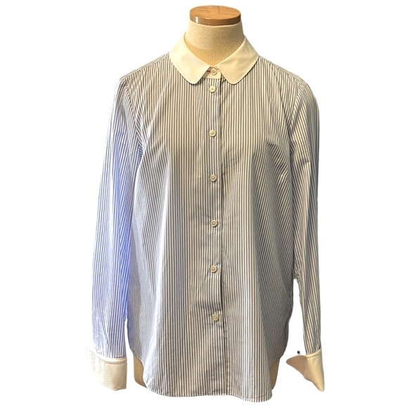 Kate Spade Striped Button Down Shirt, Blue/White, size 10 - Picture 3 of 14